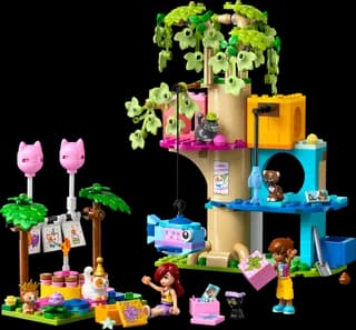 Kattenverjaardagsfeestje en boomhut LEGO-set