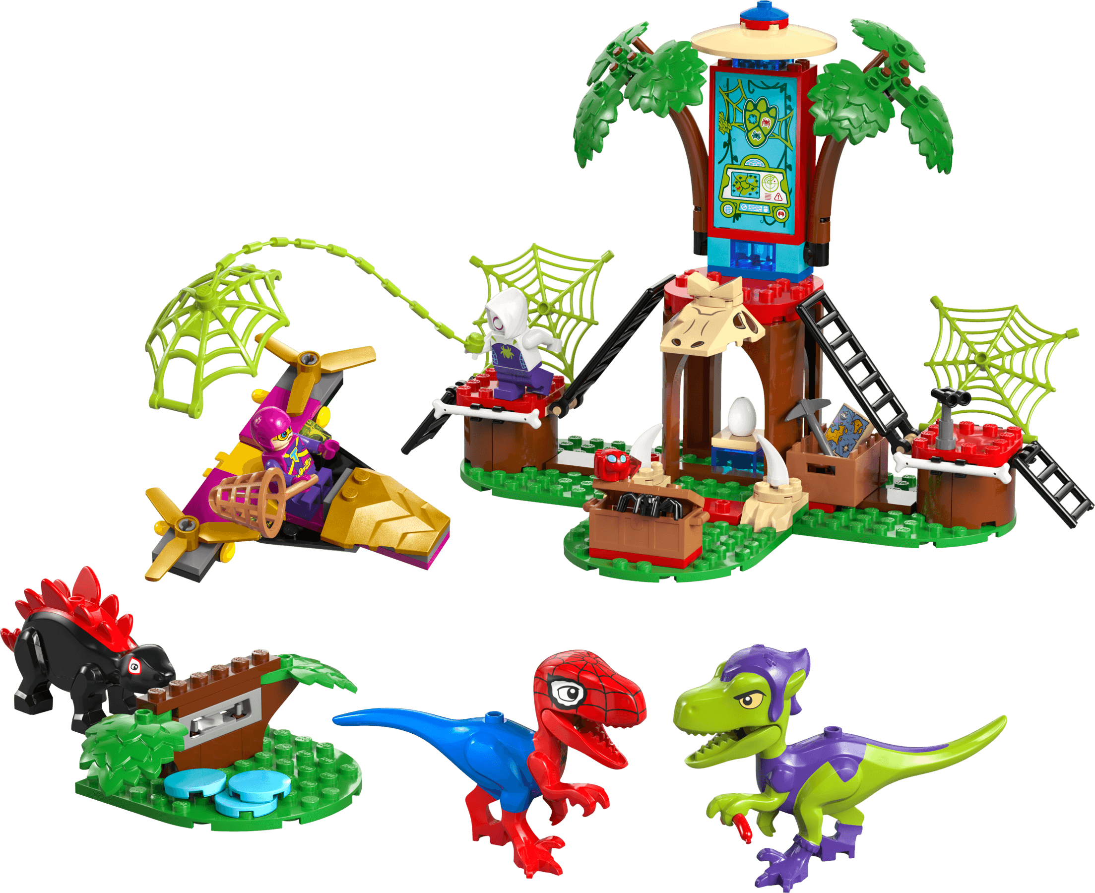 Spidey en Gobby's raptorstrijd bij de boomhut LEGO-set
