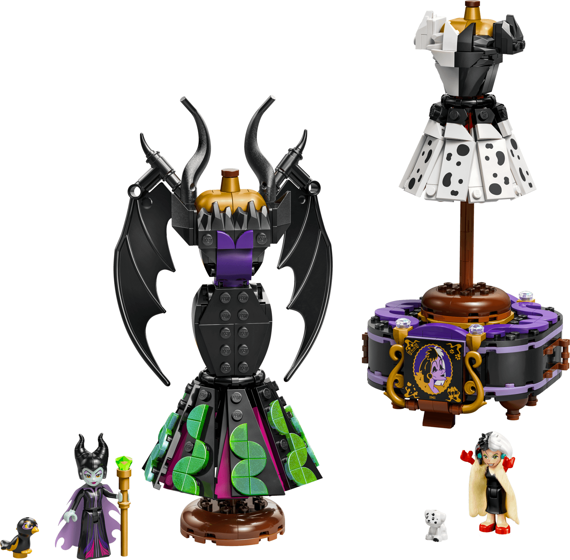 De jurken van Maleficent en Cruella De Vil LEGO-set