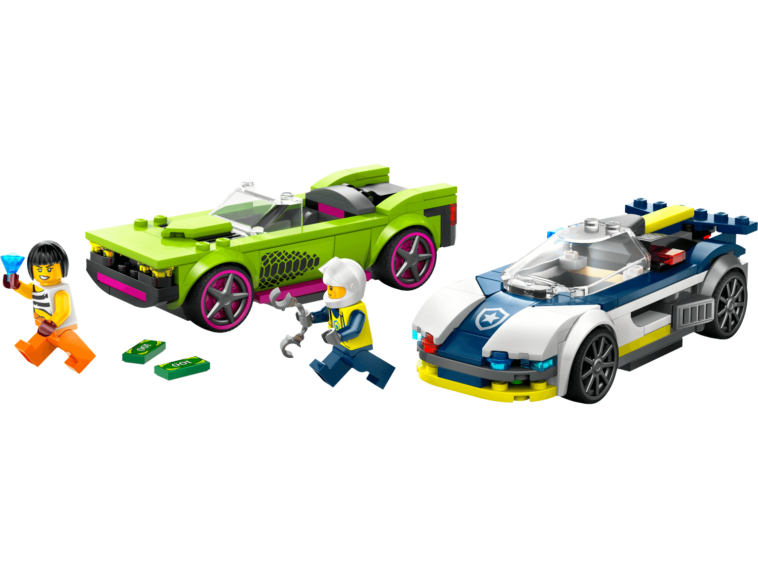 Politiewagen en snelle autoachtervolging LEGO-set