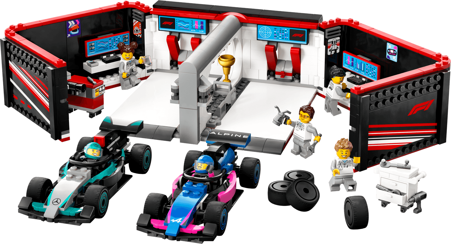 F1 Garage & Mercedes-AMG & Alpine Cars LEGO-set