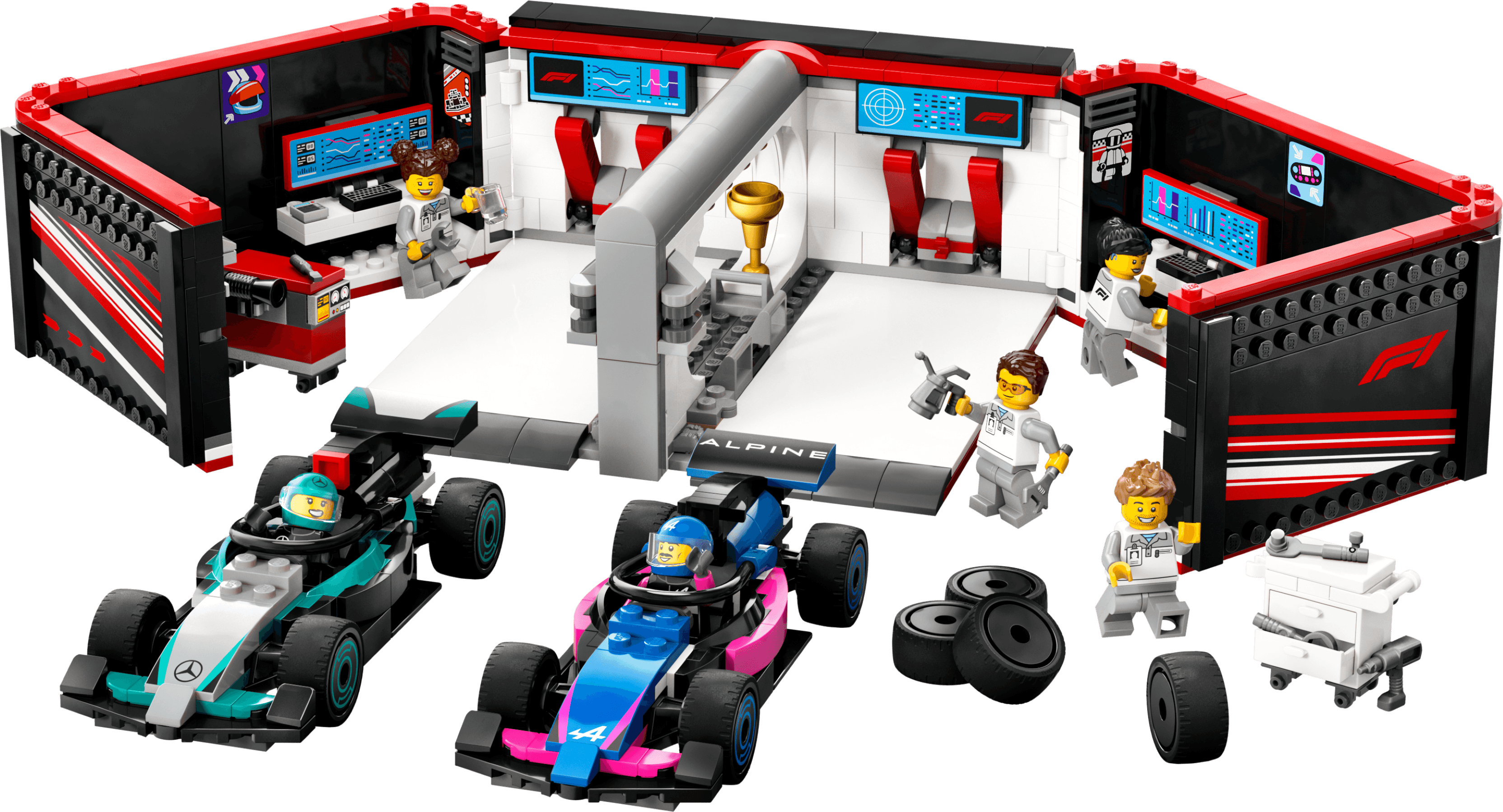 F1 Garage & Mercedes-AMG & Alpine Cars LEGO-set