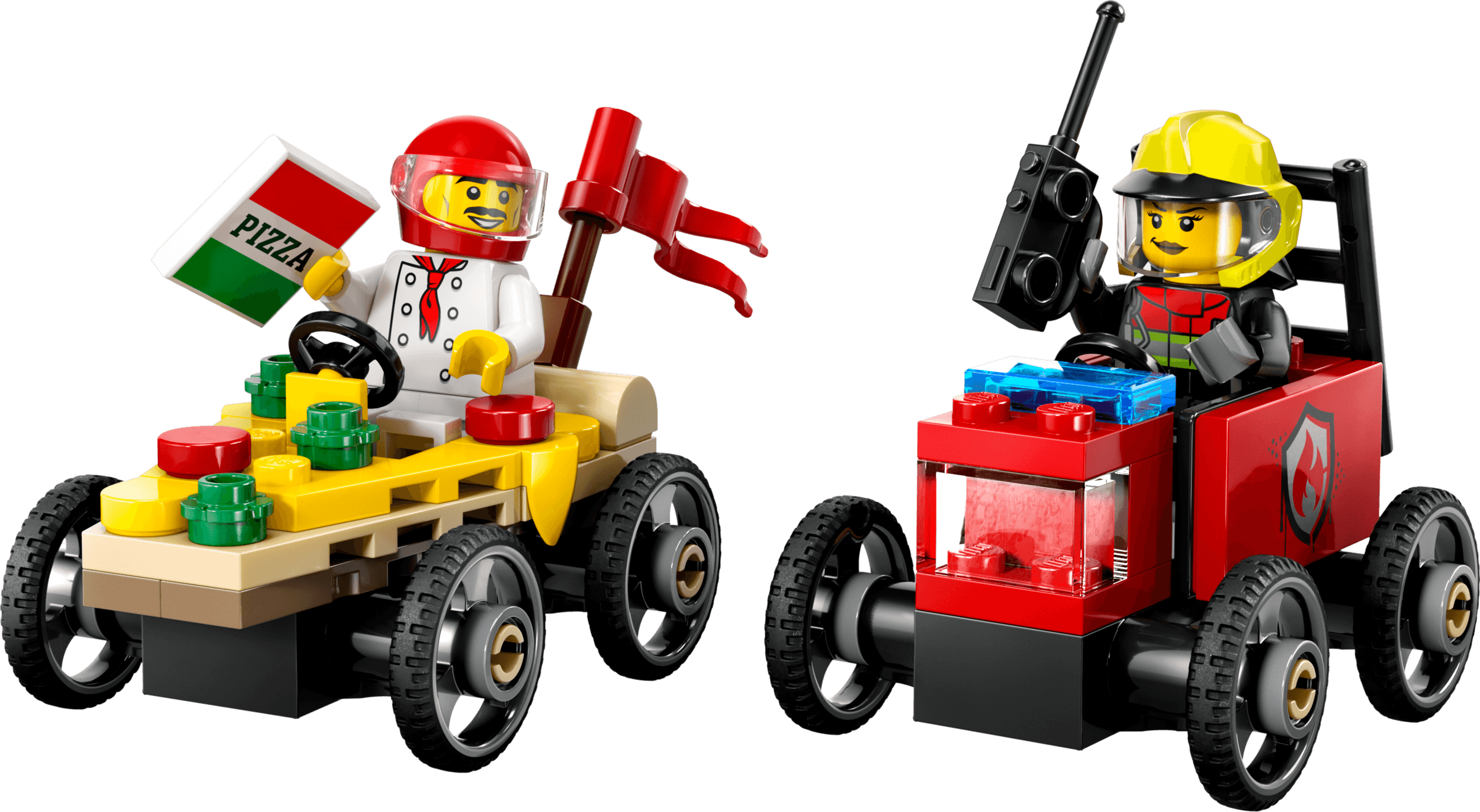 Pizza vs. Fire Truck Race Car Pack LEGO-set