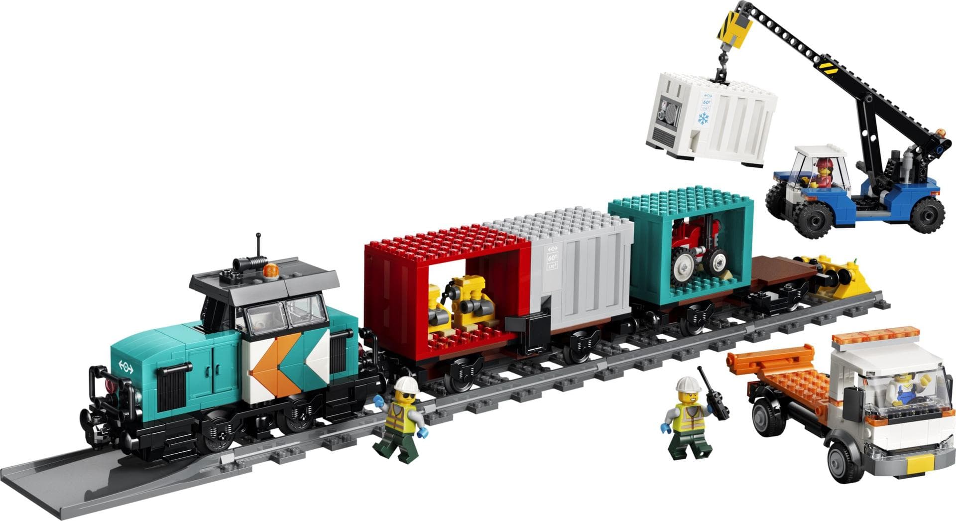 Containertrein met kraan en vrachtwagen LEGO-set
