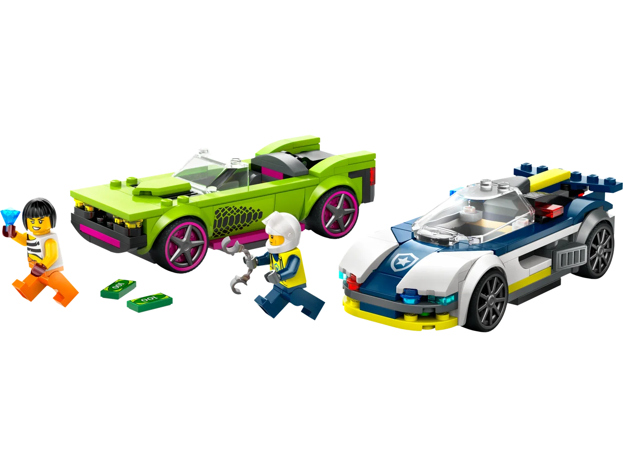 Politiewagen en snelle autoachtervolging LEGO-set
