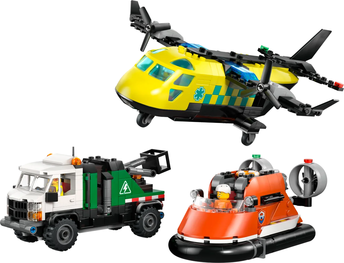 Vliegtuig, servicewagen en hovercraft remix LEGO-set