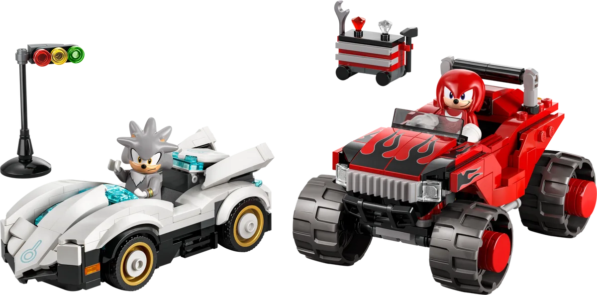 Silvers auto vs. Knuckles' monstertruck LEGO-set