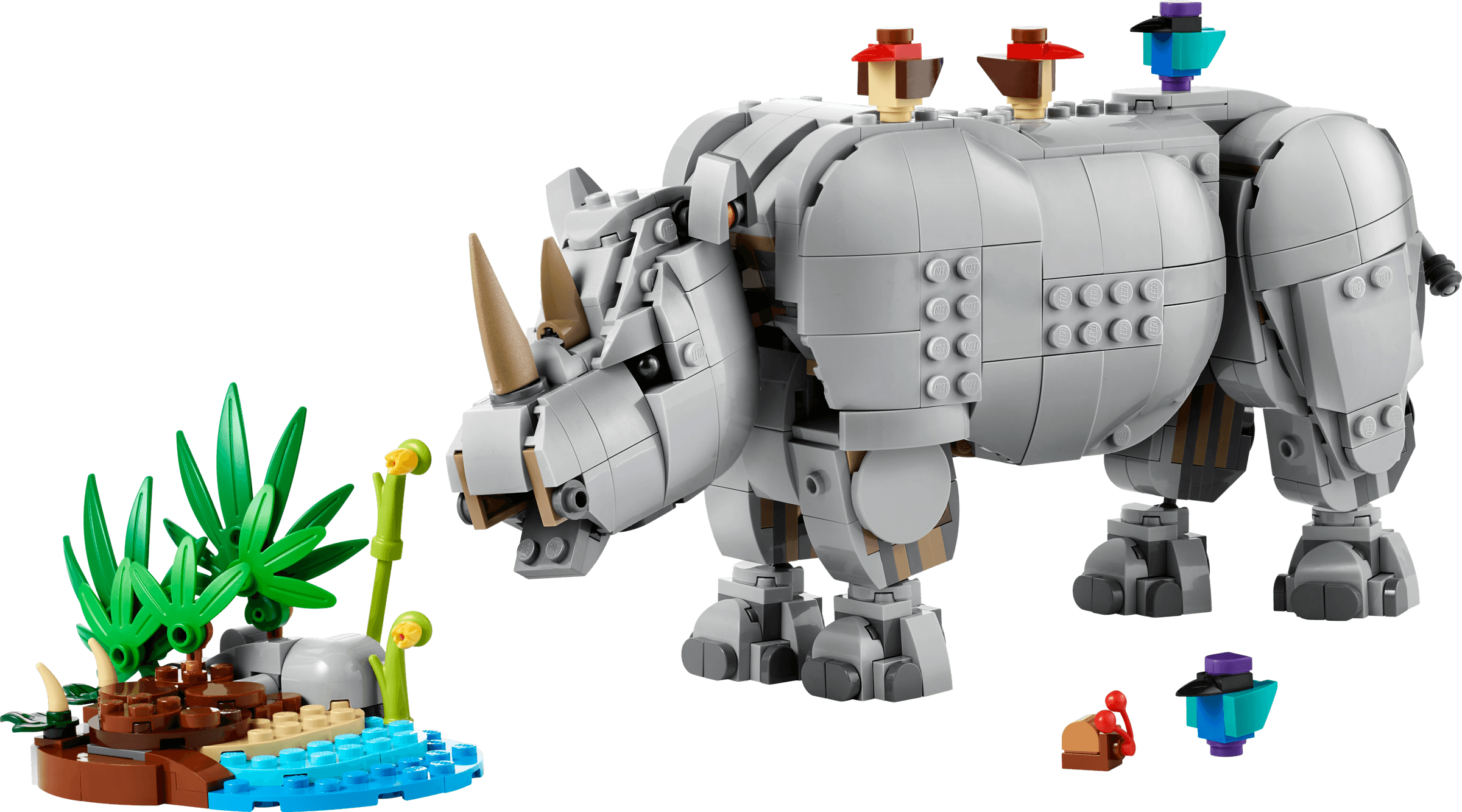 Wilde dieren: machtige neushoorn met vogels LEGO-set