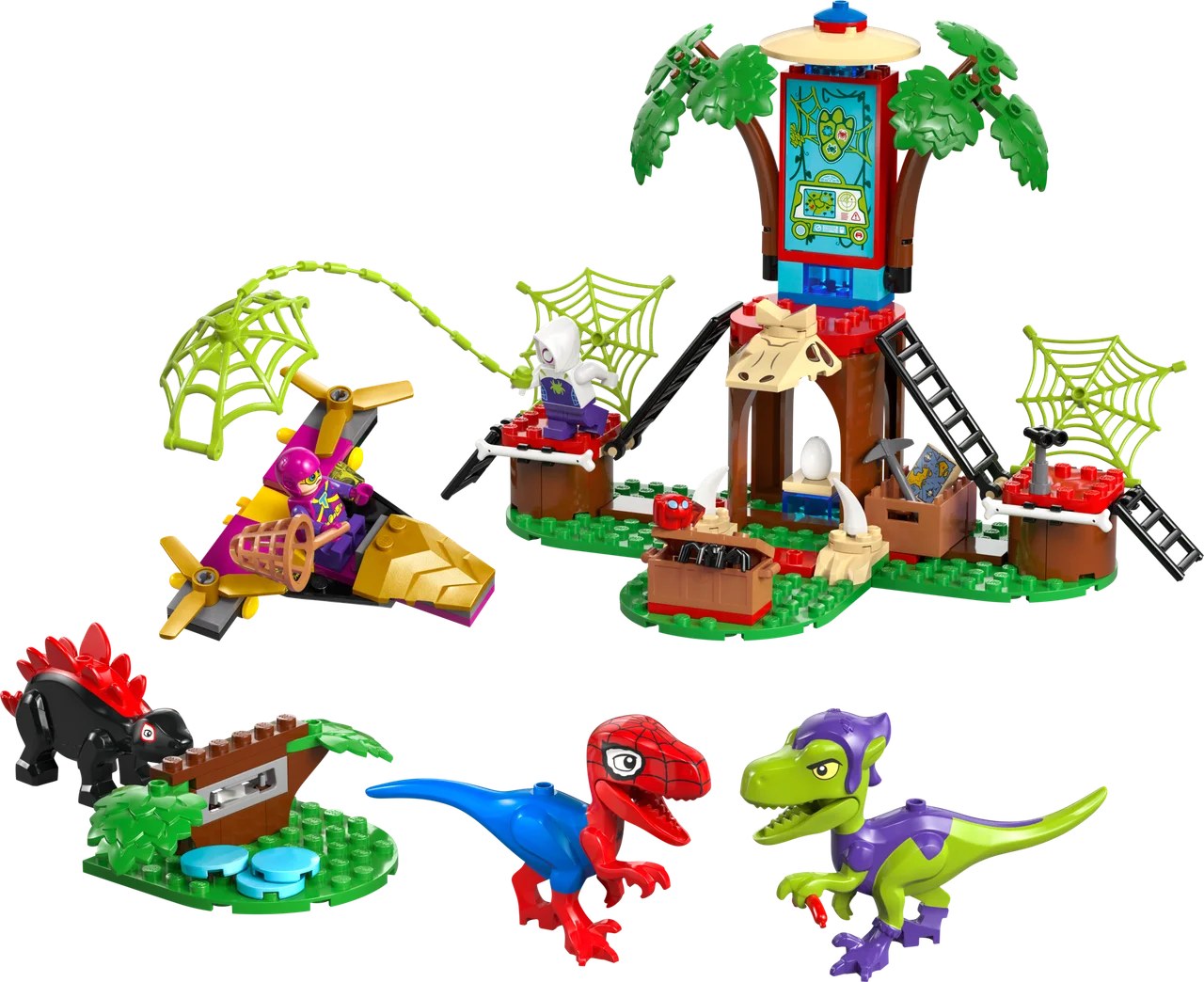 Spidey en Gobby's raptorstrijd bij de boomhut LEGO-set