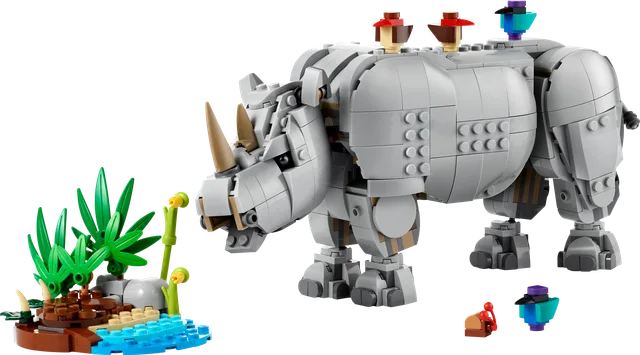 Wilde dieren: machtige neushoorn met vogels LEGO-set