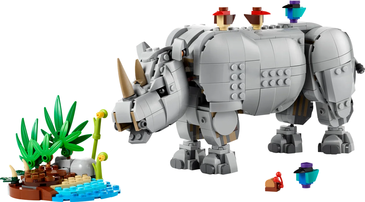 Wilde dieren: machtige neushoorn met vogels LEGO-set