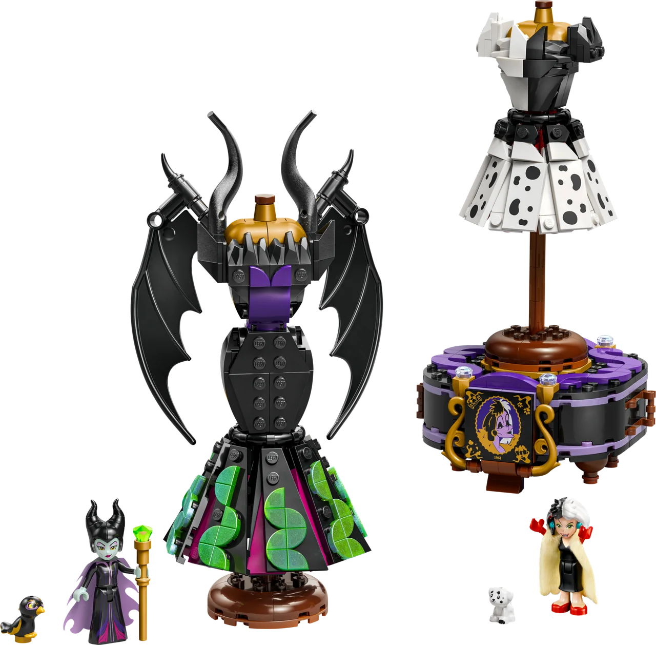 De jurken van Maleficent en Cruella De Vil LEGO-set